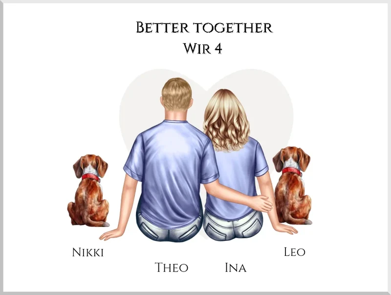 Personalisiertes Geschenk Hundebesitzer - Paar mit 2 Hunden Poster - Geburtstagsgeschenk Weihnachtsgeschenk