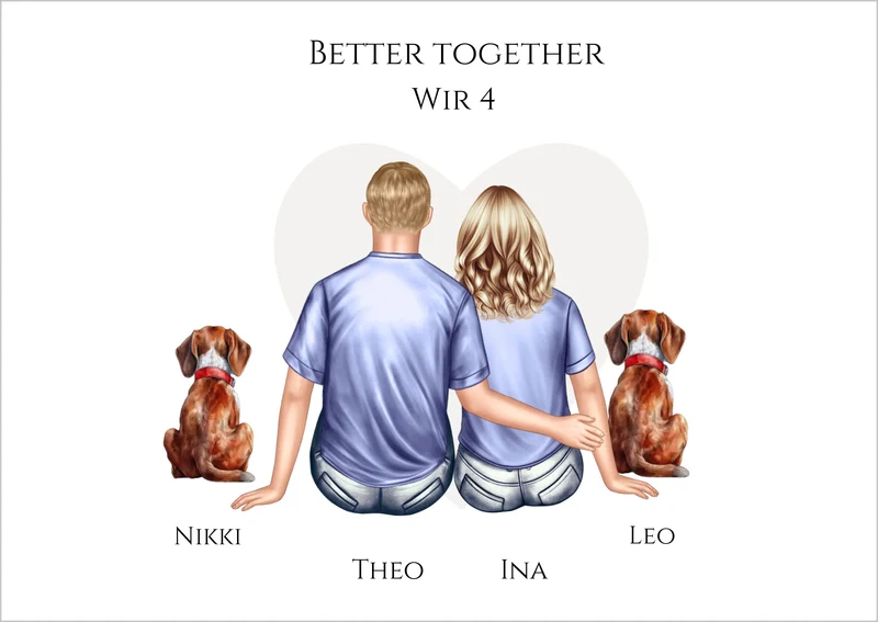 Personalisiertes Geschenk Hundebesitzer - Paar mit 2 Hunden Poster - Geburtstagsgeschenk Weihnachtsgeschenk