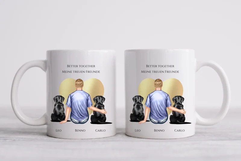 Personalisierte Tasse Geschenk Hundebesitzer - Mann/ Freund mit 2 Hunden - Geburtstagsgeschenk Weihnachtsgeschenk