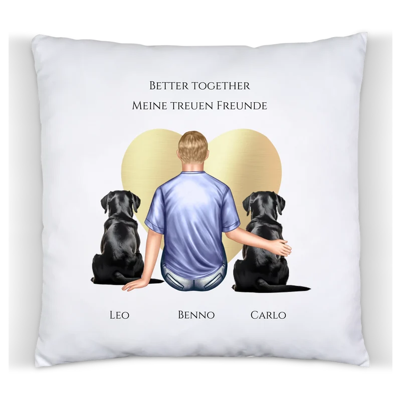 Personalisiertes Geschenk Mann/ Freund mit 2 Hunden Deko Kissen - Geburtstagsgeschenk personalisiert Geschenk Hundebesitzer Weihnachtsgeschenk