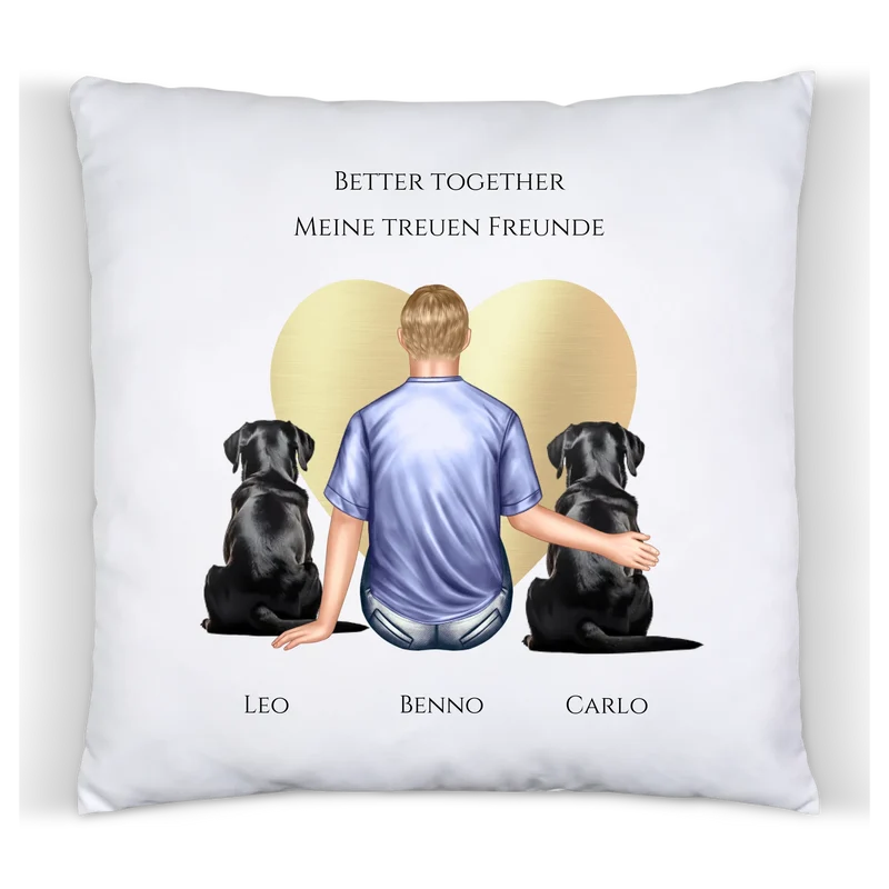 Personalisiertes Geschenk Mann/ Freund mit 2 Hunden Deko Kissen - Geburtstagsgeschenk personalisiert Geschenk Hundebesitzer Weihnachtsgeschenk