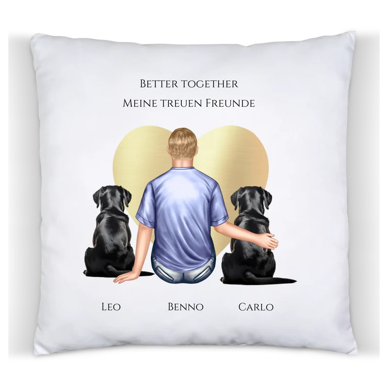 Personalisiertes Geschenk Mann/ Freund mit 2 Hunden Deko Kissen - Geburtstagsgeschenk personalisiert Geschenk Hundebesitzer Weihnachtsgeschenk