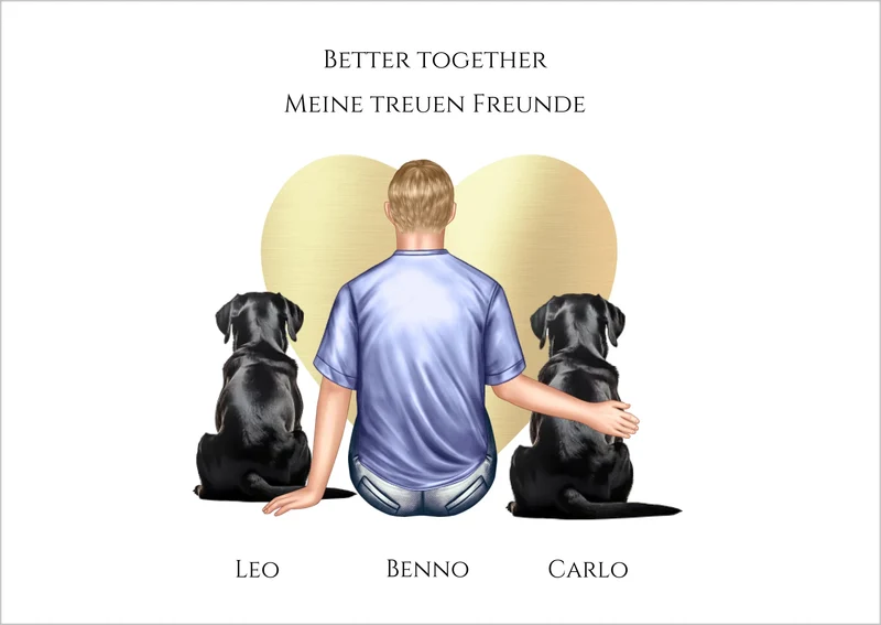 Personalisiertes Geschenk Mann/ Freund mit 2 Hunden Poster - Geburtstagsgeschenk personalisiert Geschenk Hundebesitzer Weihnachtsgeschenk
