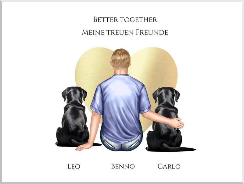 Personalisiertes Geschenk Mann/ Freund mit 2 Hunden Poster - Geburtstagsgeschenk personalisiert Geschenk Hundebesitzer Weihnachtsgeschenk
