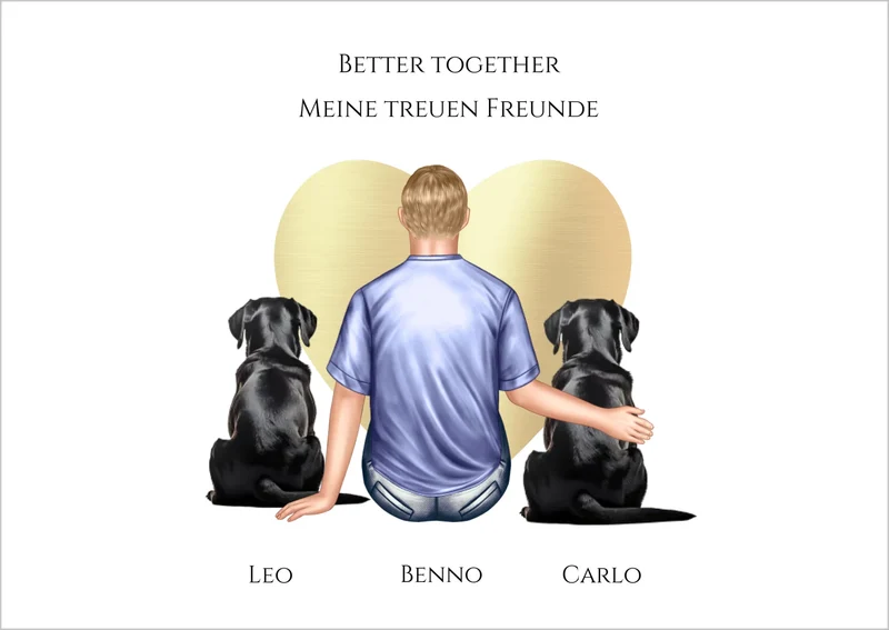 Personalisiertes Geschenk Mann/ Freund mit 2 Hunden Poster - Geburtstagsgeschenk personalisiert Geschenk Hundebesitzer Weihnachtsgeschenk