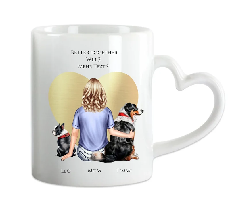 Personalisiertes Geschenk Mädchen / Frau mit 2 Hunden personalisierte Tasse - Geburtstagsgeschenk Hundebesitzerin Weihnachtsgeschenk