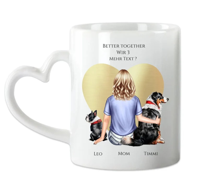 Personalisiertes Geschenk Mädchen / Frau mit 2 Hunden personalisierte Tasse - Geburtstagsgeschenk Hundebesitzerin Weihnachtsgeschenk