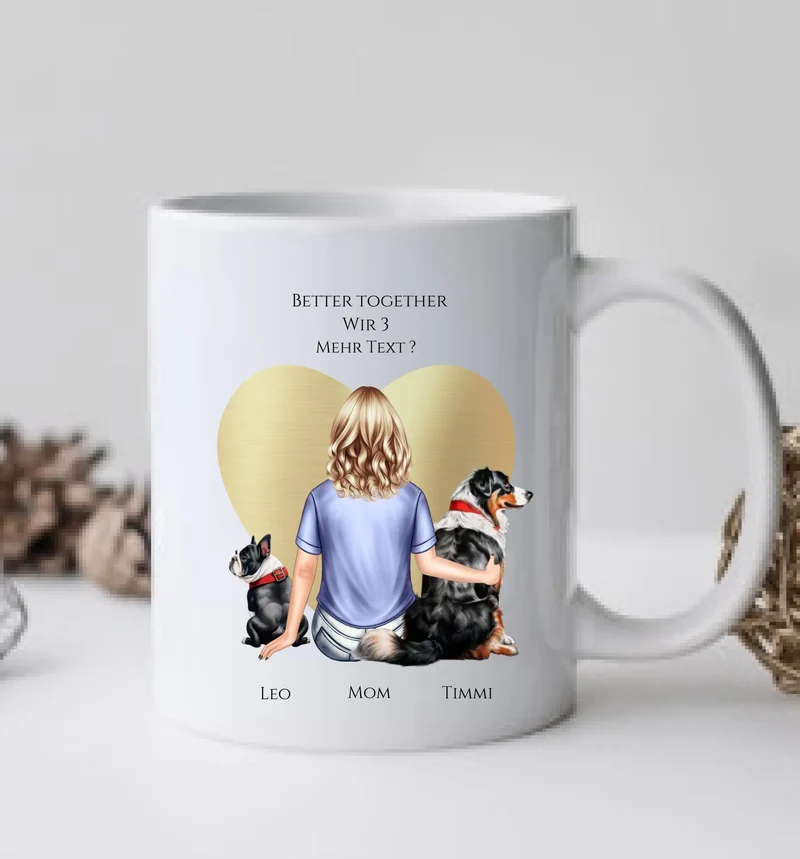 Personalisiertes Geschenk Mädchen / Frau mit 2 Hunden personalisierte Tasse - Geburtstagsgeschenk Hundebesitzerin Weihnachtsgeschenk