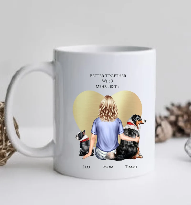 Personalisiertes Geschenk Mädchen / Frau mit 2 Hunden personalisierte Tasse - Geburtstagsgeschenk Hundebesitzerin Weihnachtsgeschenk