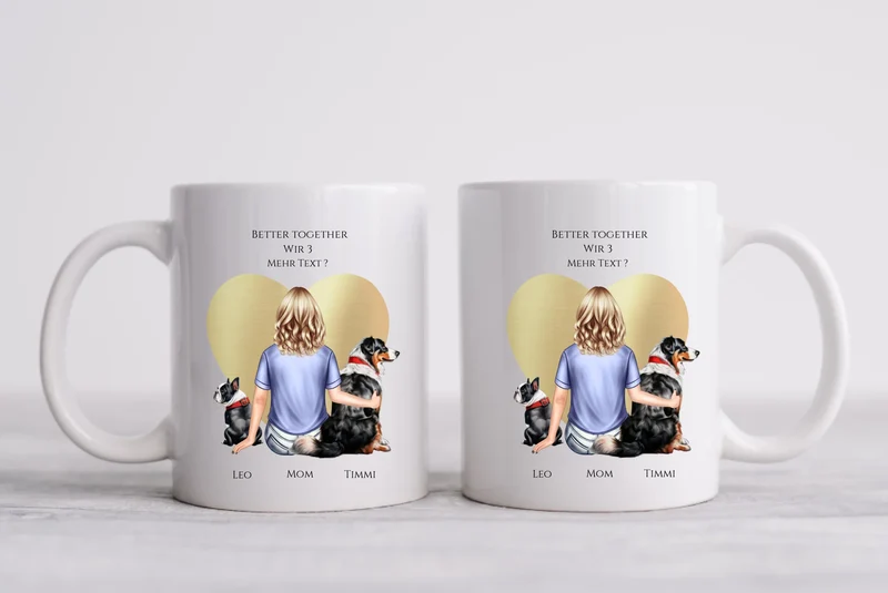 Personalisiertes Geschenk Mädchen / Frau mit 2 Hunden personalisierte Tasse - Geburtstagsgeschenk Hundebesitzerin Weihnachtsgeschenk
