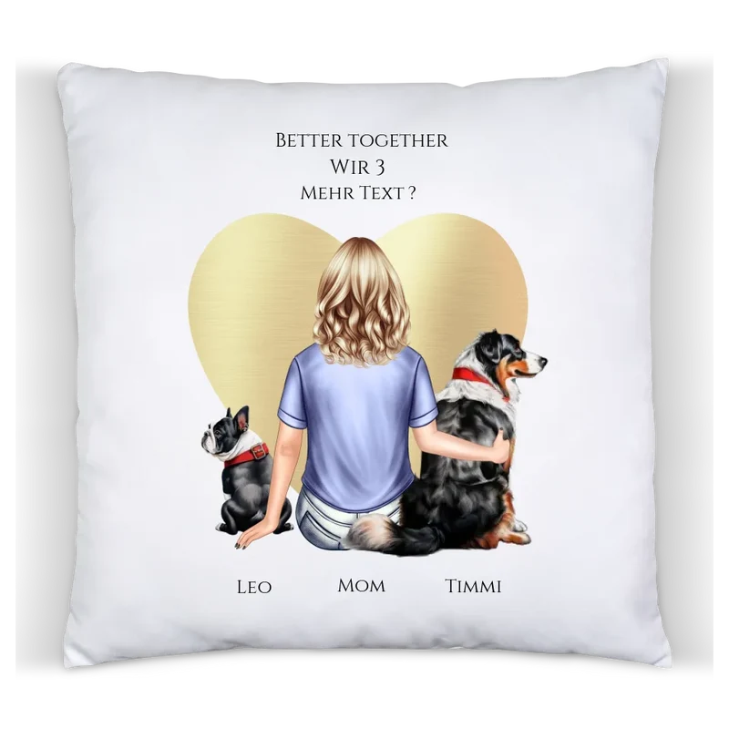 Personalisiertes Geschenk Hundebesitzerin für Mädchen, Freundin, Frau mit 2 Hunden- Deko Kissen Geburtstagsgeschenk Weihnachtsgeschenk