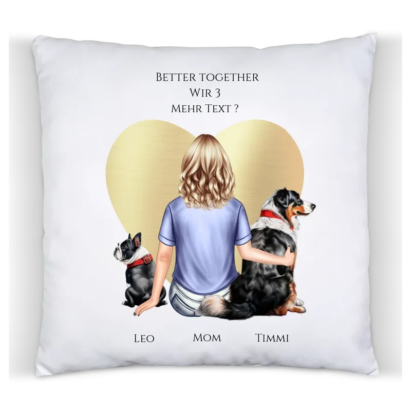 Personalisiertes Geschenk Hundebesitzerin für Mädchen, Freundin, Frau mit 2 Hunden- Deko Kissen Geburtstagsgeschenk Weihnachtsgeschenk