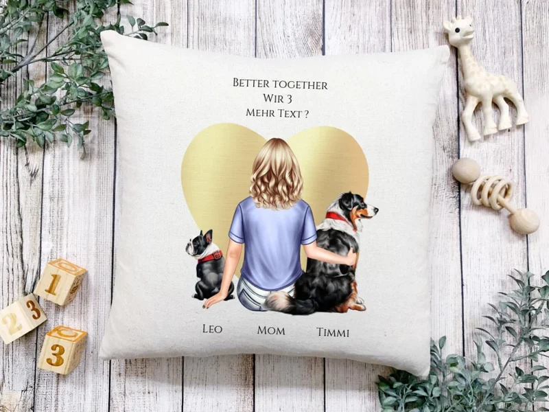 Personalisiertes Geschenk Hundebesitzerin für Mädchen, Freundin, Frau mit 2 Hunden- Deko Kissen Geburtstagsgeschenk Weihnachtsgeschenk