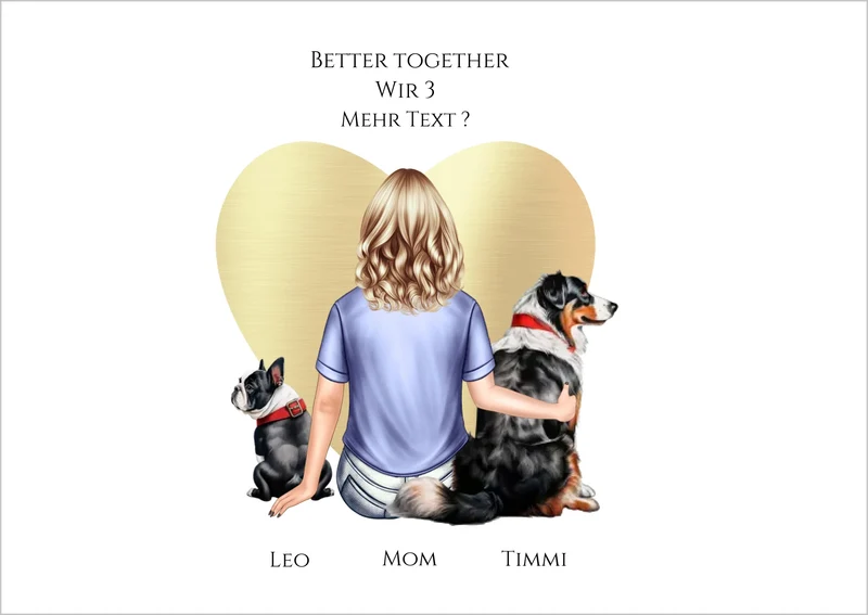 Personalisiertes Geschenk Mädchen / Frau mit 2 Hunden Poster - Geburtstagsgeschenk personalisiert Geschenk Hundebesitzerin Weihnachtsgeschenk