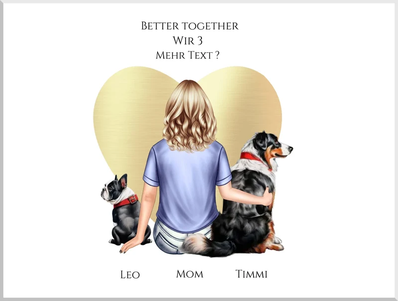 Personalisiertes Geschenk Mädchen / Frau mit 2 Hunden Poster - Geburtstagsgeschenk personalisiert Geschenk Hundebesitzerin Weihnachtsgeschenk
