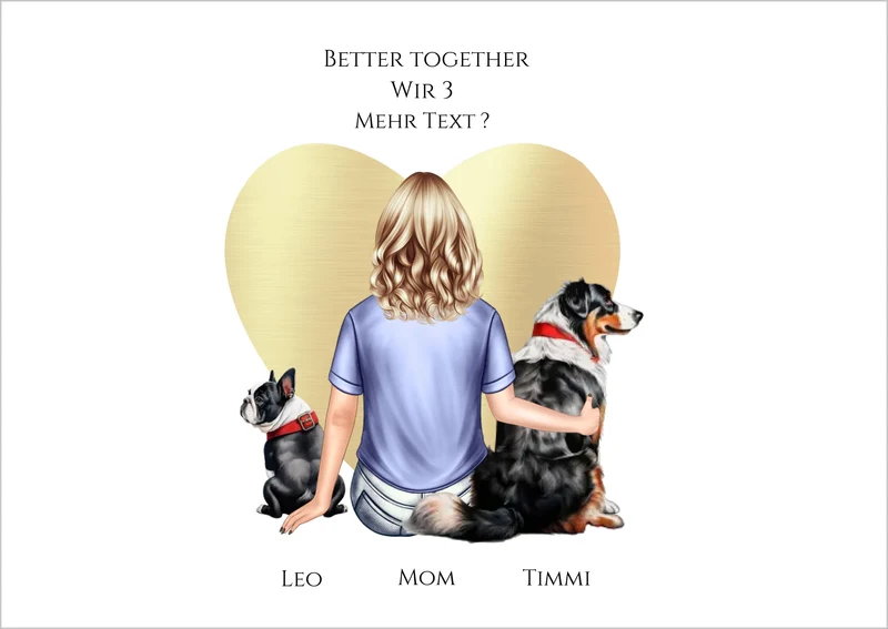 Personalisiertes Geschenk Mädchen / Frau mit 2 Hunden Poster - Geburtstagsgeschenk personalisiert Geschenk Hundebesitzerin Weihnachtsgeschenk