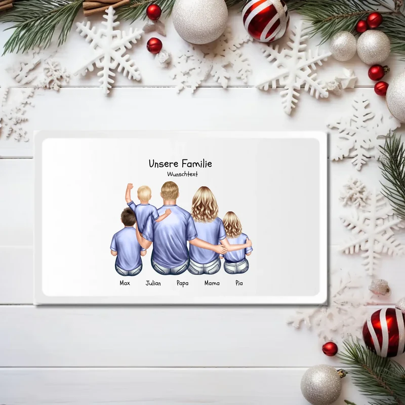 Frühstückbrettchen Weihnachtsgeschenk Familie mit 3 Kindern personalisiert, Geburtstagsgeschenk