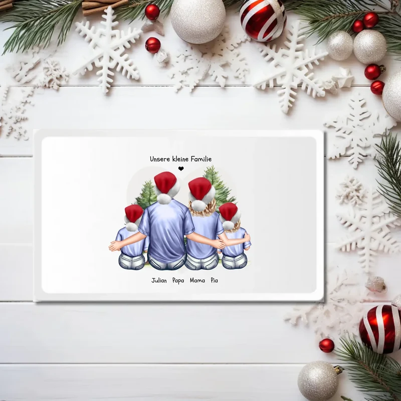 Frühstückbrettchen Weihnachtsgeschenk Familie mit 2 Kindern personalisiert, Geburtstagsgeschenk