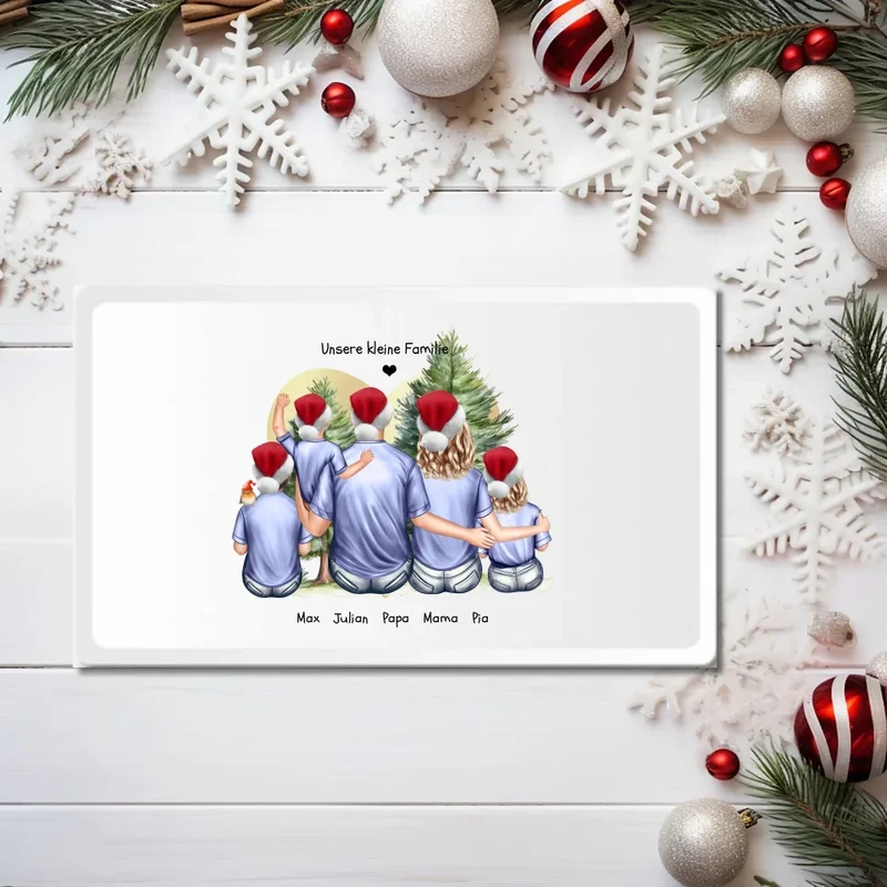 Frühstückbrettchen Weihnachtsgeschenk Familie mit 3 Kindern personalisiert, Geburtstagsgeschenk