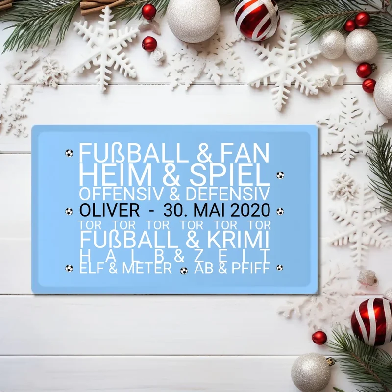 Frühstückbrettchen Weihnachtsgeschenk Fußball Fan personalisiert, Geburtstagsgeschenk für Männer blau