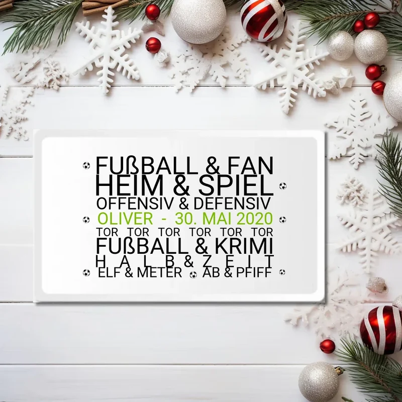 Weihnachtsgeschenk Fußball Fan Frühstückbrettchen personalisiert, Geburtstagsgeschenk für Männer weiß