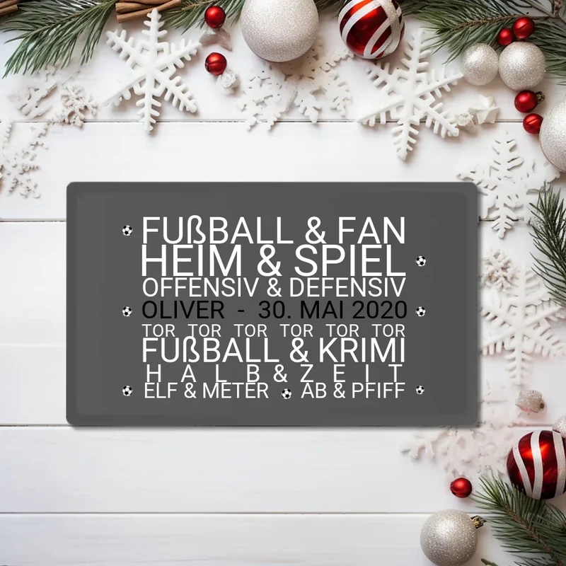 Frühstückbrettchen Weihnachtsgeschenk Fußball Fan personalisiert, Geburtstagsgeschenk für Männer grau