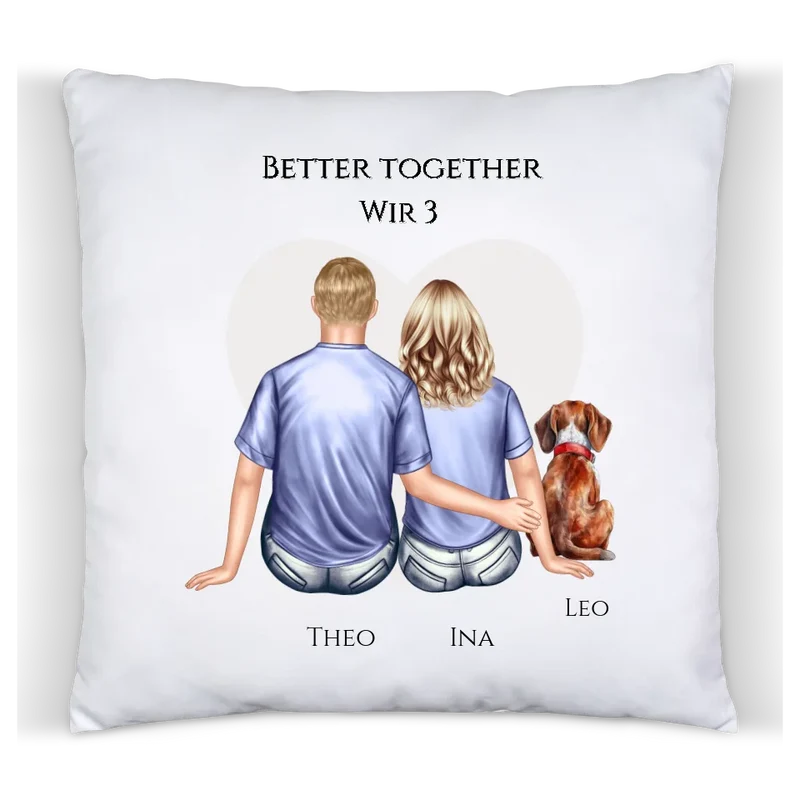 Paar mit Hund personalisiertes Geschenk Hundebesitzer - Deko Kissen mit Hund - Geburtstagsgeschenk Weihnachtsgeschenk