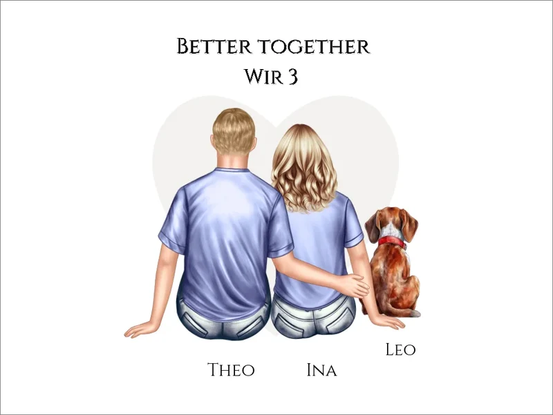 Paar mit Hund Geschenk Hundebesitzer - Poster mit Hund Geschenkidee