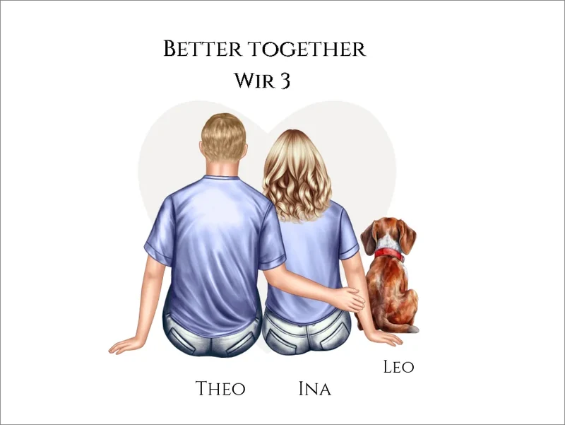 Paar mit Hund Geschenk Hundebesitzer - Poster mit Hund Geschenkidee