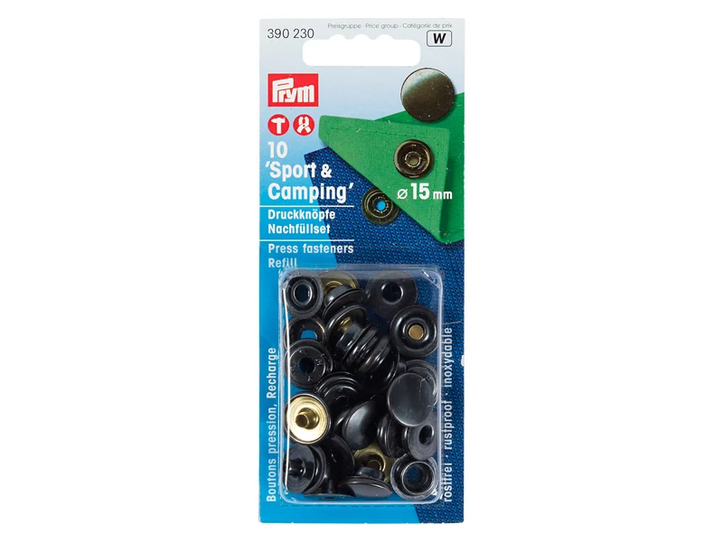 Prym 390230 Nähfrei Druckknöpfe Sport und Camping 15mm schwarz oxidiert Nachfüllpackung - 10 Stück