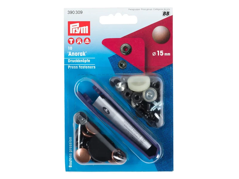 Prym 390309 Nähfrei Druckknöpfe Anorak altkupfer 15mm - 10 Stück