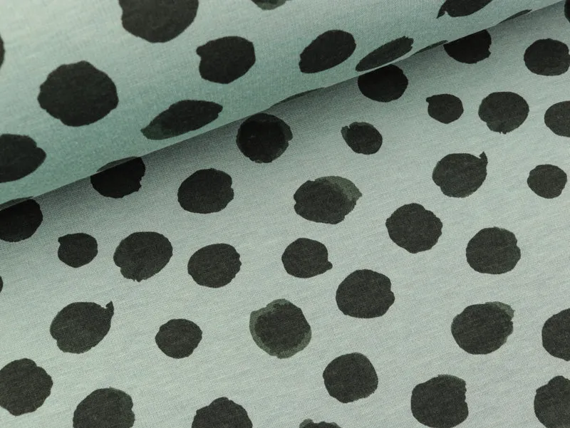Happy Fleece Big Dots dunkelgrün auf Dusty mint