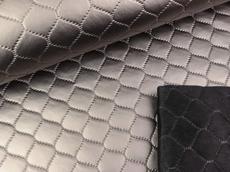 Steppstoff Deliza Quilt Lederoptik Rautenmuster mid grey uni wattiert