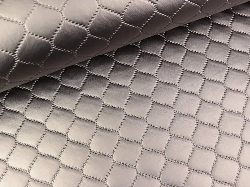 Steppstoff Deliza Quilt Lederoptik Rautenmuster mid grey uni wattiert