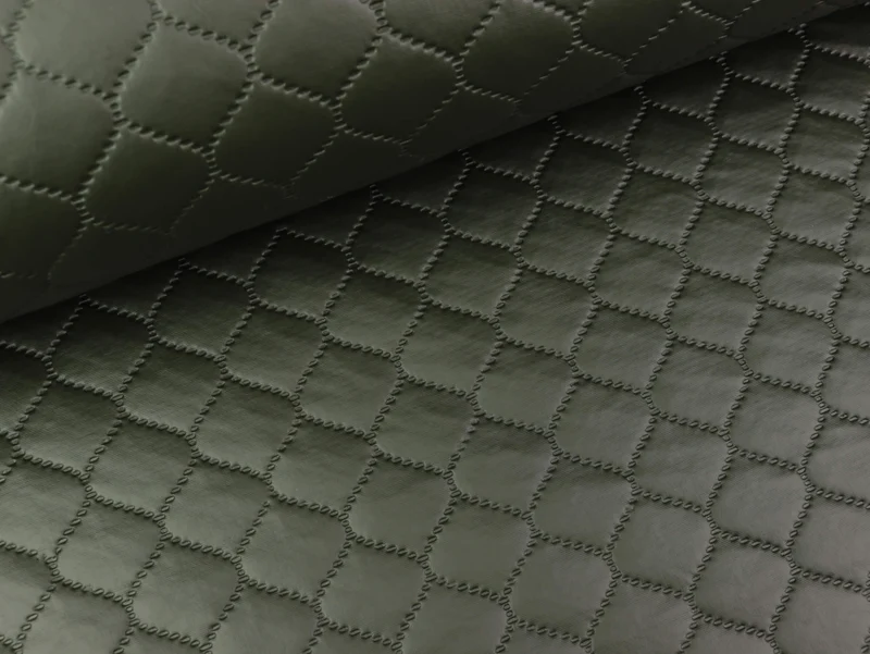Steppstoff Deliza Quilt Lederoptik Rautenmuster khaki uni wattiert