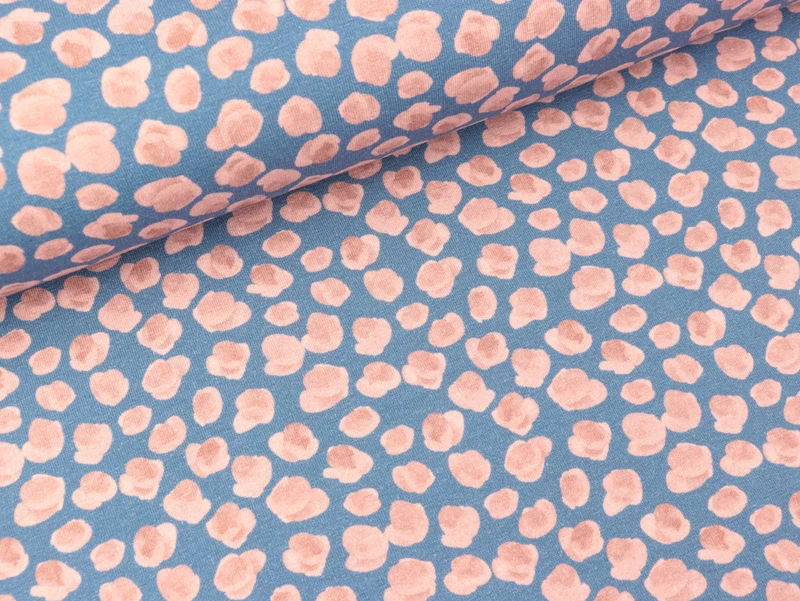 Baumwolljersey Animal Print Giraffenflecken altrosa auf Jeansblau