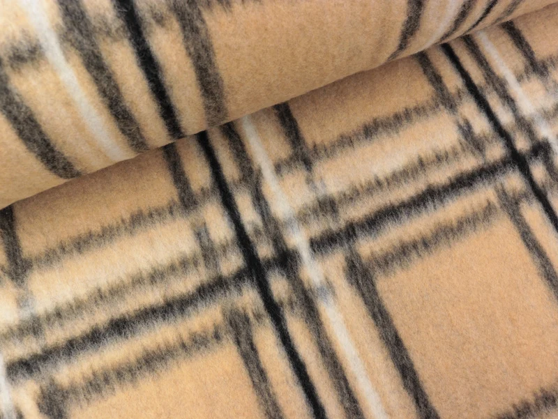 Mantel- und Jackenstoff Heavy brush Kariert beige-schwarz-creme