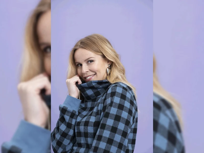 Heavy Knit Karomuster indigoblau-schwarz