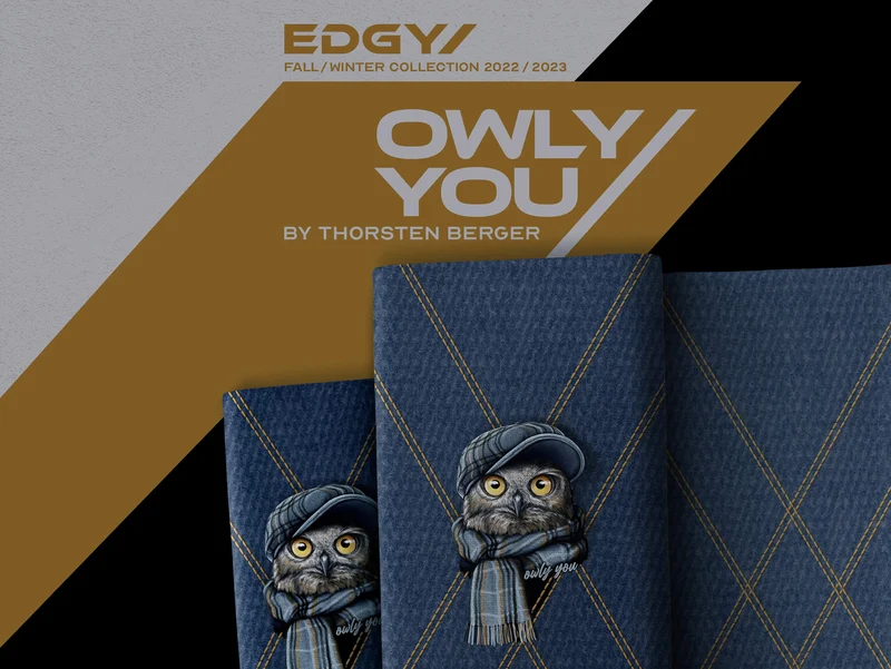 French Terry Owly You jeansblau-messing by Thorsten Berger Panel 85cm