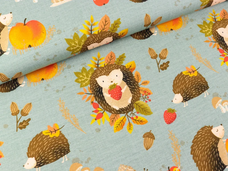 Baumwolljersey Igel Iggi Igelleben bunt auf Nebelblau by Christiane Zielinski