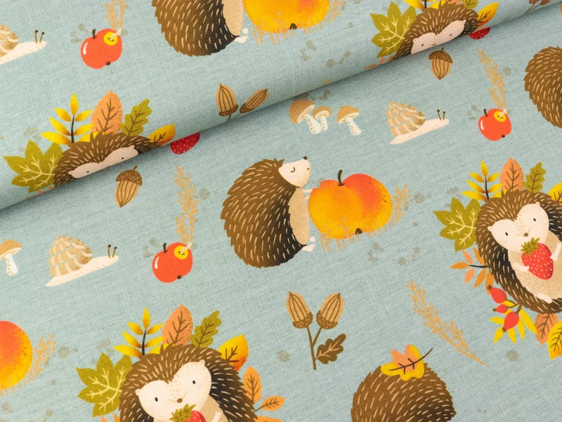 Baumwolljersey Igel Iggi Igelleben bunt auf Nebelblau by Christiane Zielinski