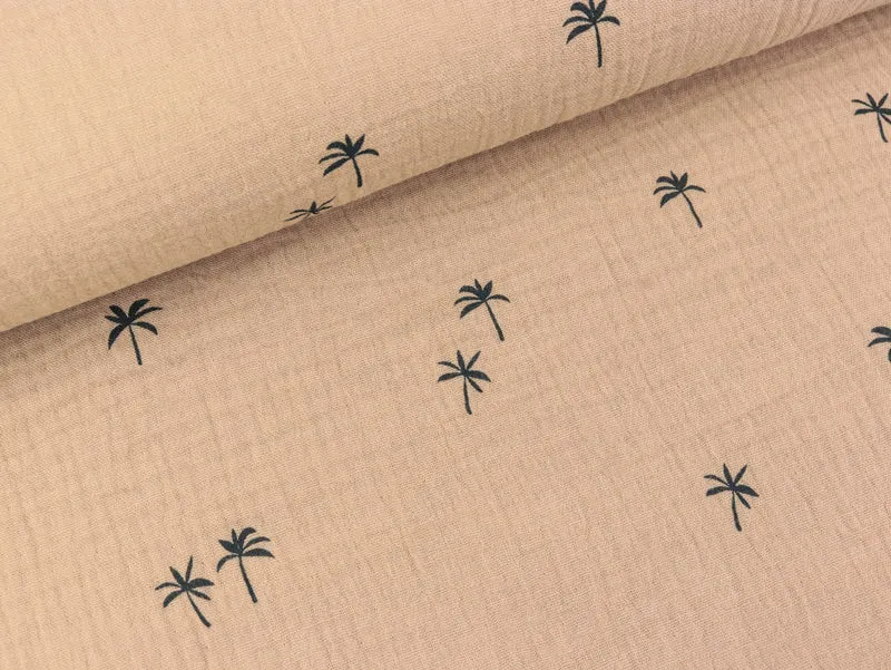 Baumwoll Double Gauze Palm Tree schwarz auf Sand