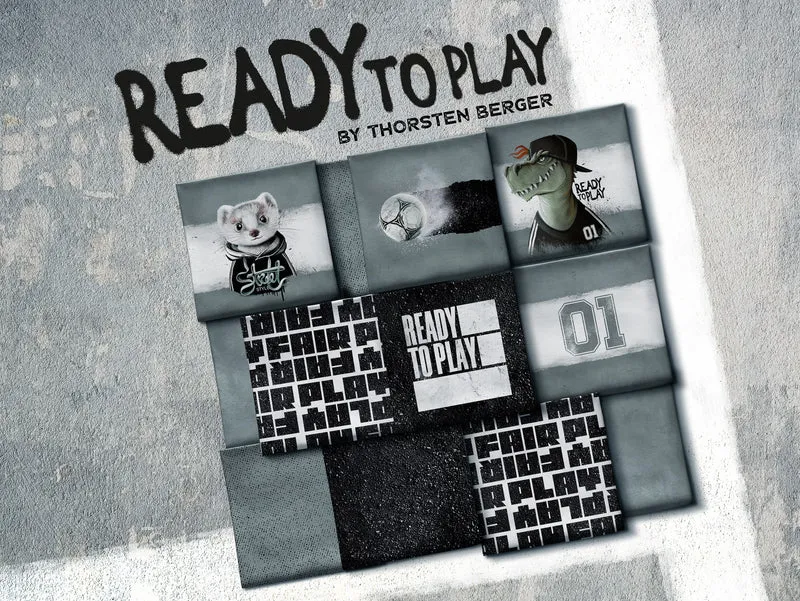 French Terry Allover Ready to Play Rasterstruktur schwarz auf Grau by Thorsten Berger