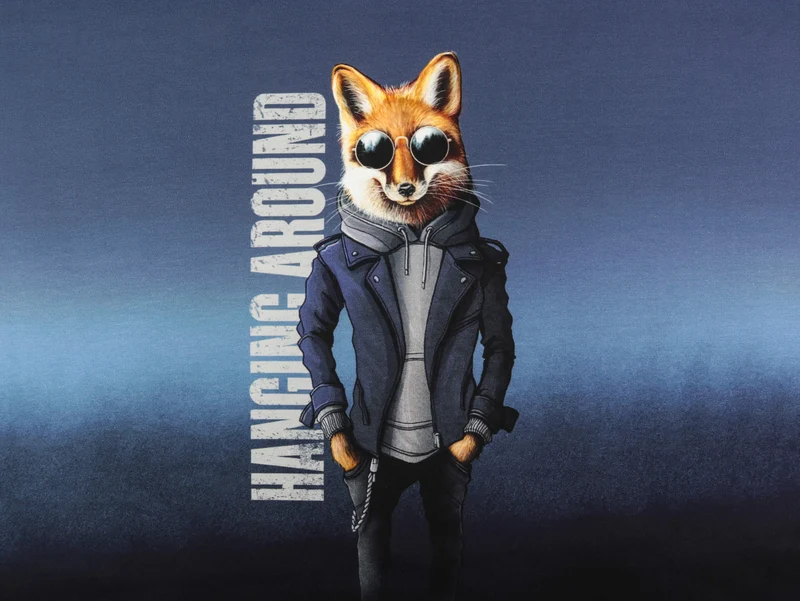 French Terry Sunset Hanging Around Fox jeansblau-nachtblau by Thorsten Berger Panel 88cm