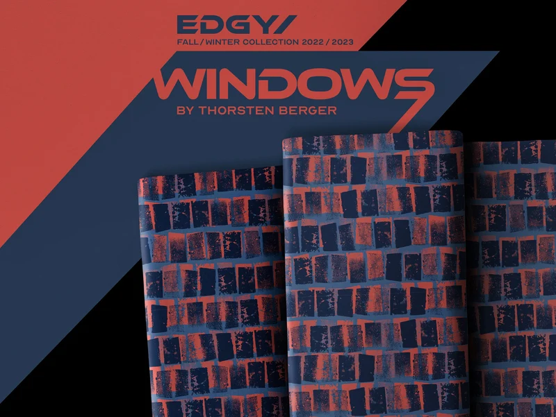 Viskose Webware Windows jeansblau-nachtblau-korallrot by Thorsten Berger