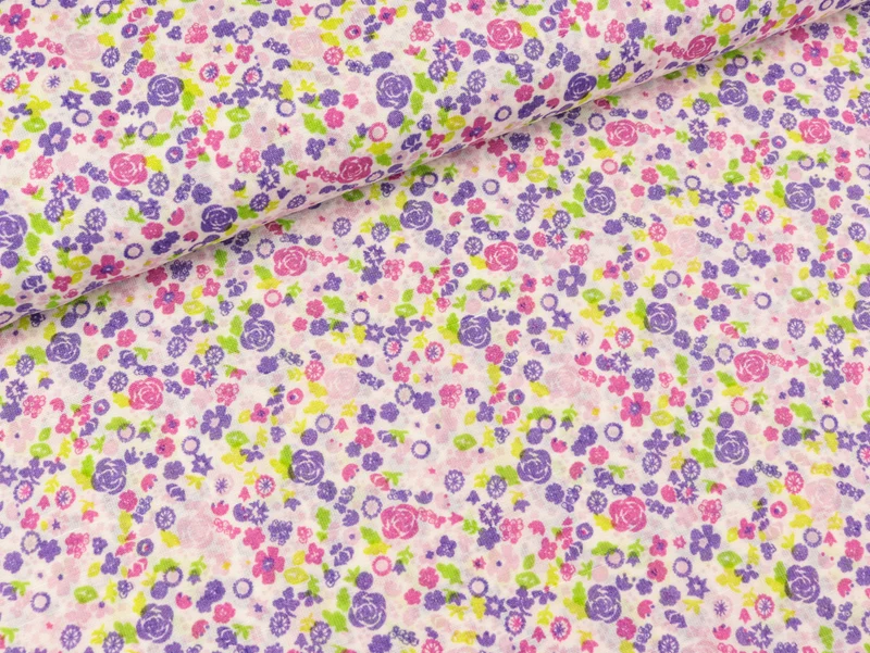 Javanaise Webware Streublümchen flieder-pink-hellgrün-rosa auf Weiß