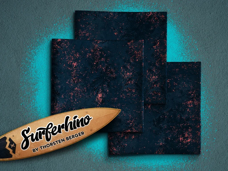 Allover Baumwolljersey Surferhino Palm Jam deep blue-coral by Thorsten Berger