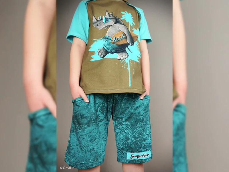 Allover Baumwolljersey Surferhino Palm Jam petrol-aqua by Thorsten Berger