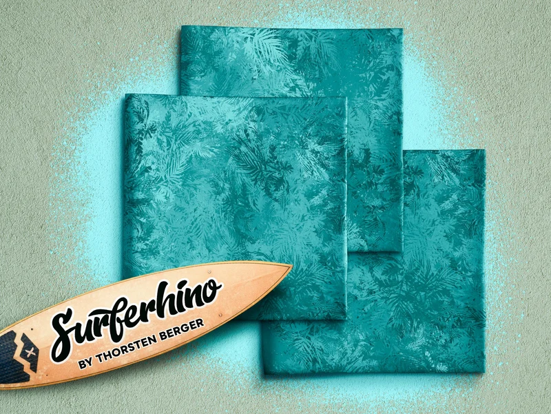 Allover Baumwolljersey Surferhino Palm Jam petrol-aqua by Thorsten Berger