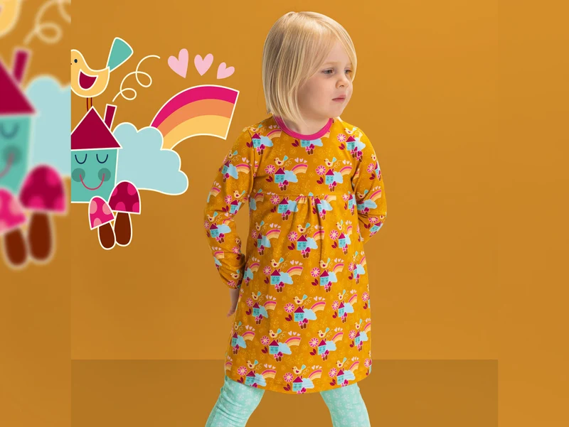 Hamburger Liebe Baumwolljersey Kids Kollektion Sally and Friends Sallys House bunt auf Curry